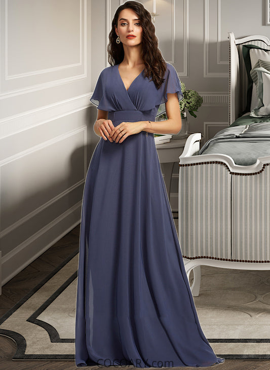 Jamya A-Line V-neck Floor-Length Bridesmaid Dress DA8P0012770