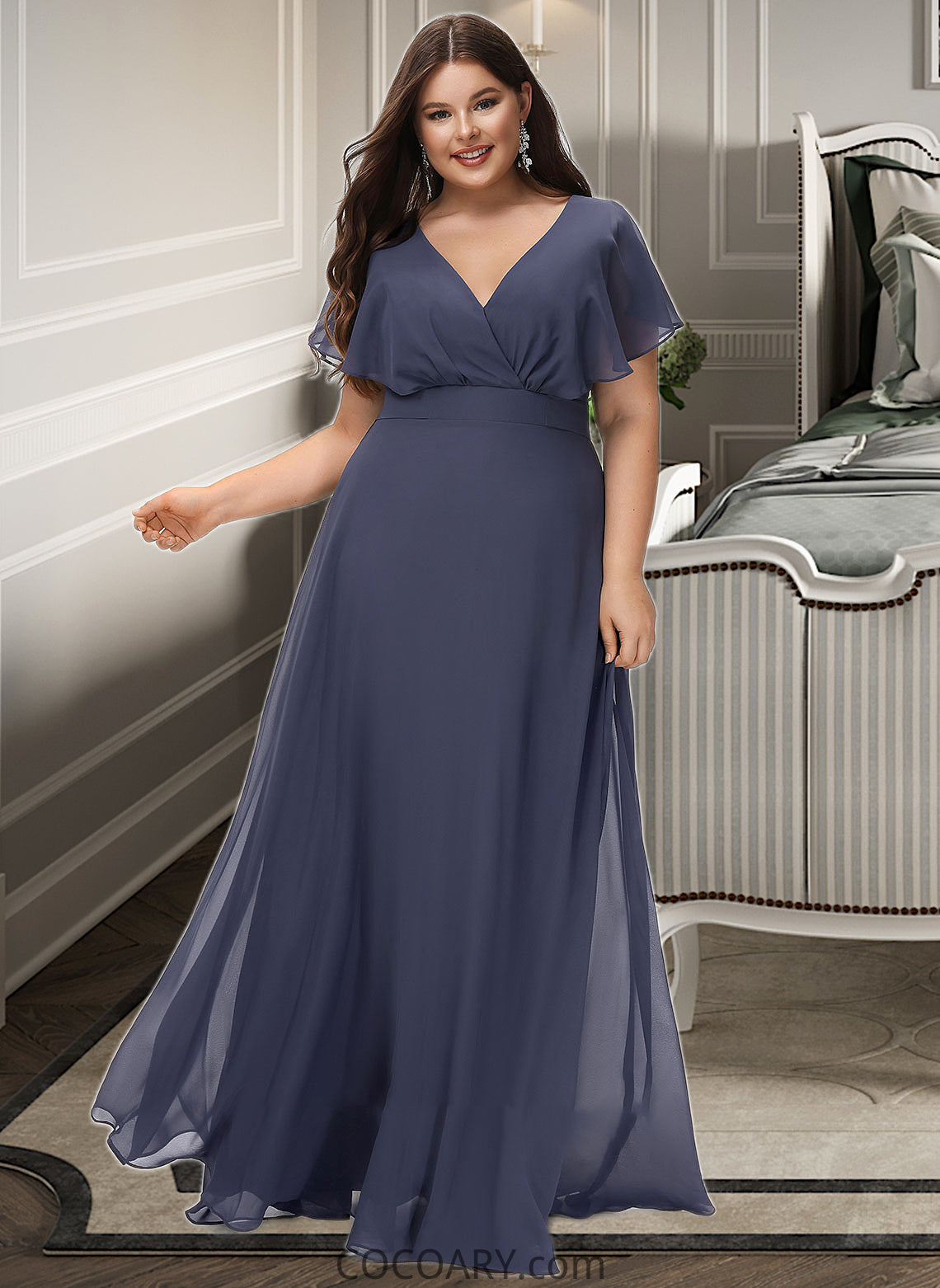 Jamya A-Line V-neck Floor-Length Bridesmaid Dress DA8P0012770