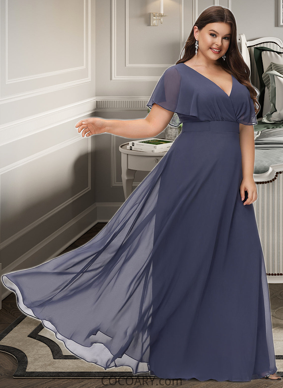 Jamya A-Line V-neck Floor-Length Bridesmaid Dress DA8P0012770