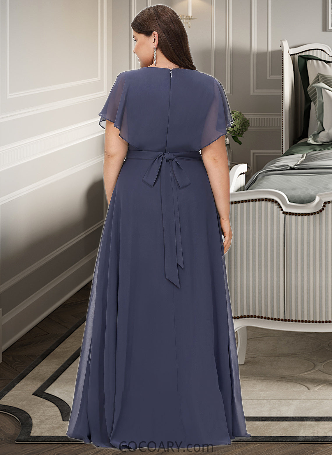 Jamya A-Line V-neck Floor-Length Bridesmaid Dress DA8P0012770