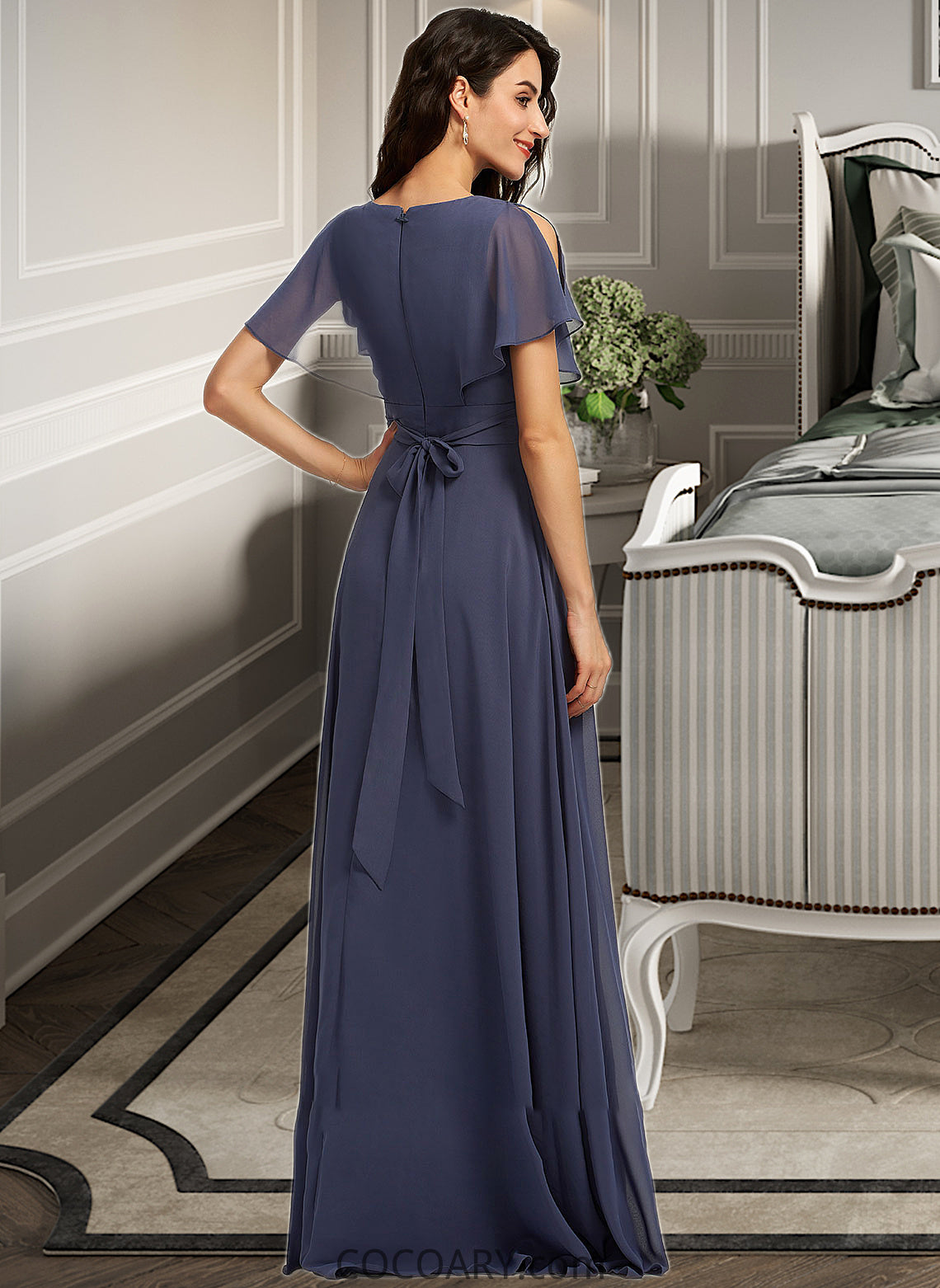 Jamya A-Line V-neck Floor-Length Bridesmaid Dress DA8P0012770