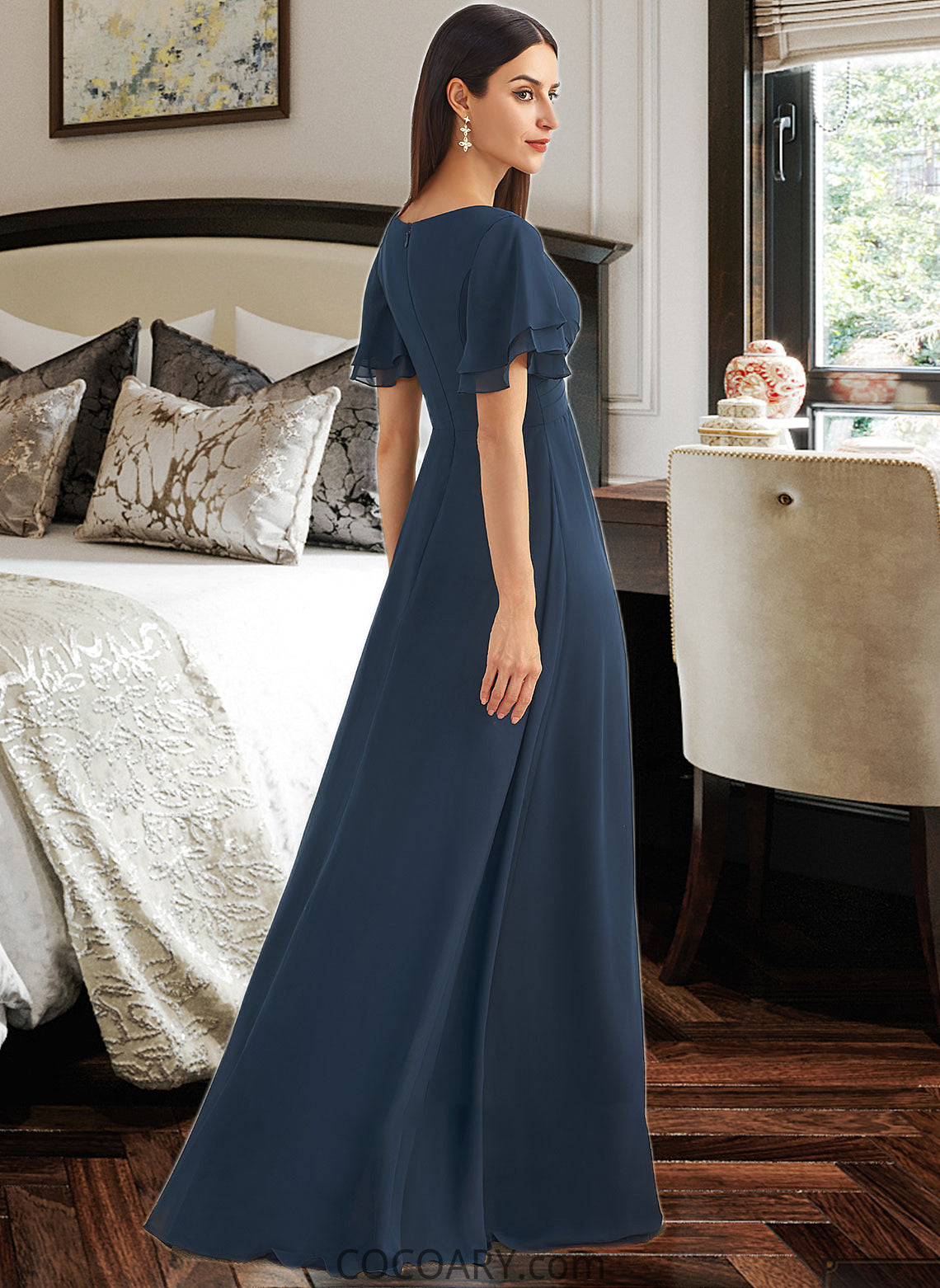 Jacquelyn A-Line V-neck Floor-Length Bridesmaid Dress With Split Front DA8P0012781