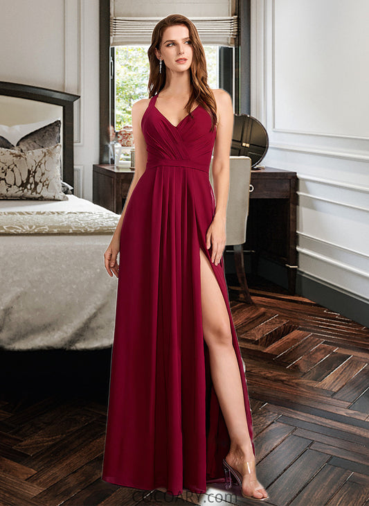 Luciana A-Line V-neck Floor-Length Bridesmaid Dress DA8P0012785