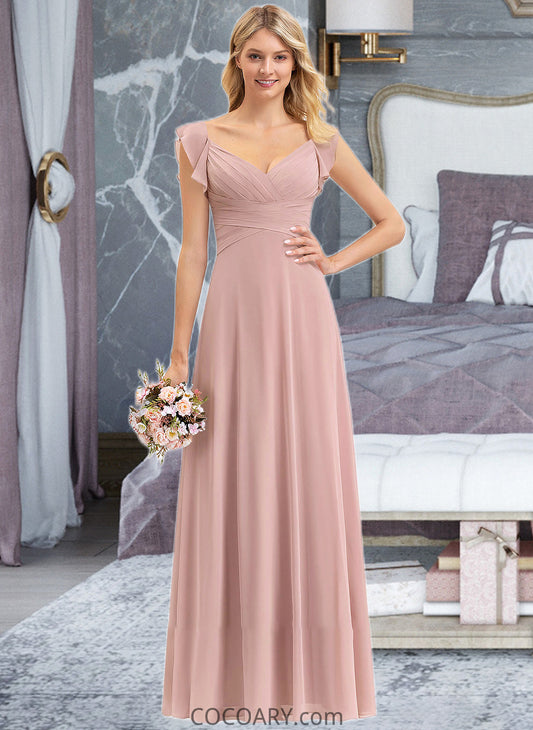 Cristal Empire V-Neck Floor-Length Chiffon Bridesmaid Dress With Cascading Ruffles DA8P0012790