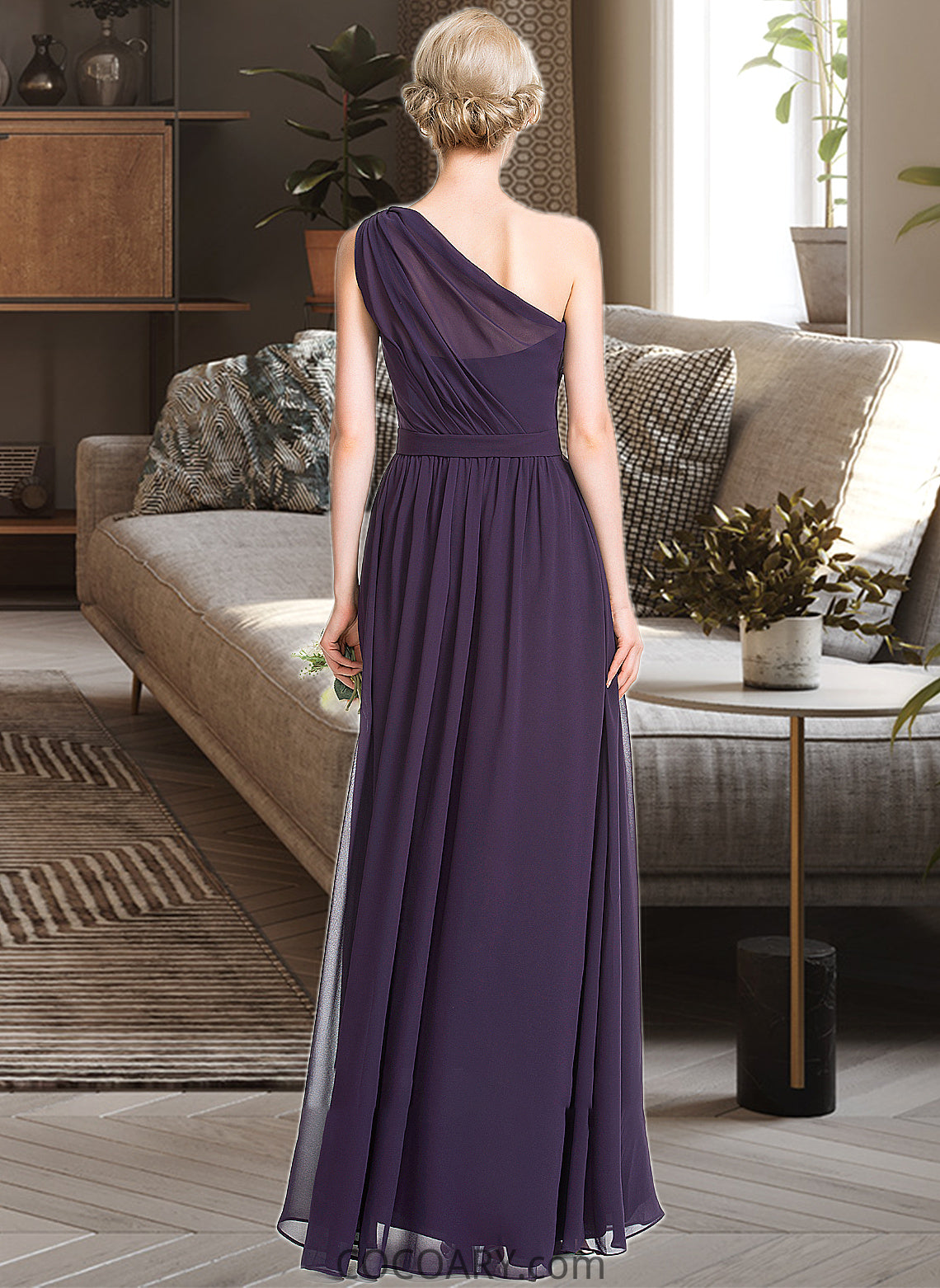 Kaydence A-line One Shoulder Floor-Length Chiffon Bridesmaid Dress With Ruffle DA8P0012803