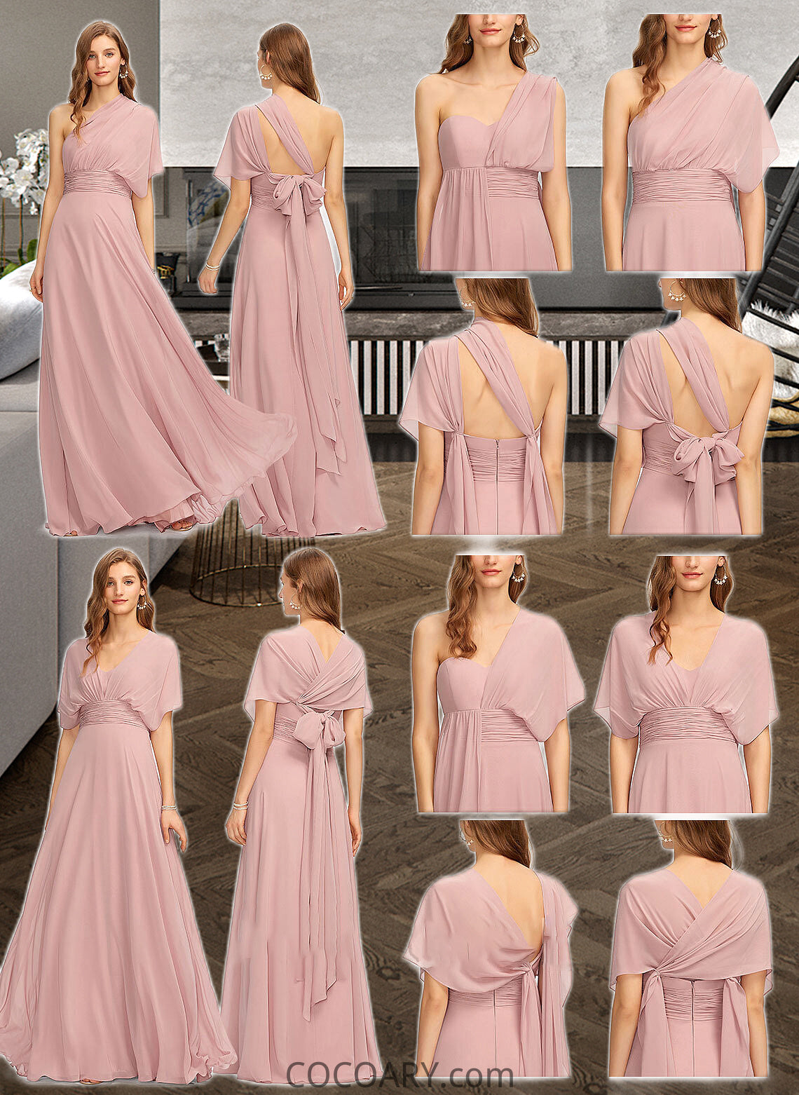 Victoria A-Line One-Shoulder Halter V-neck Floor-Length Chiffon Bridesmaid Dress With Ruffle DA8P0012813