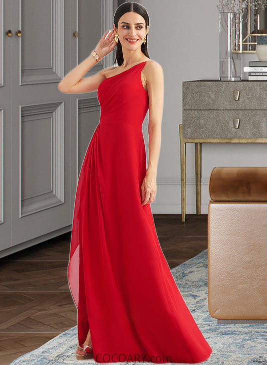 Maggie A-Line One-Shoulder Floor-Length Bridesmaid Dress With Ruffle Split Front DA8P0012827