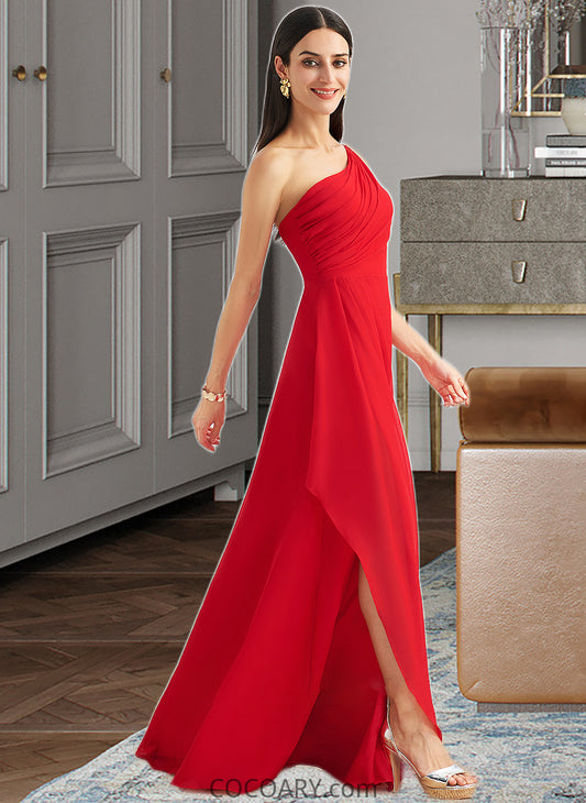 Maggie A-Line One-Shoulder Floor-Length Bridesmaid Dress With Ruffle Split Front DA8P0012827