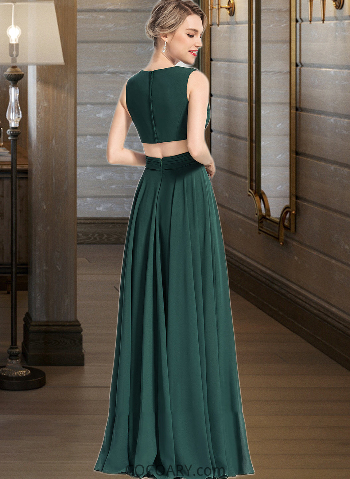 Kayden A-Line V-neck Floor-Length Chiffon Bridesmaid Dress DA8P0012828