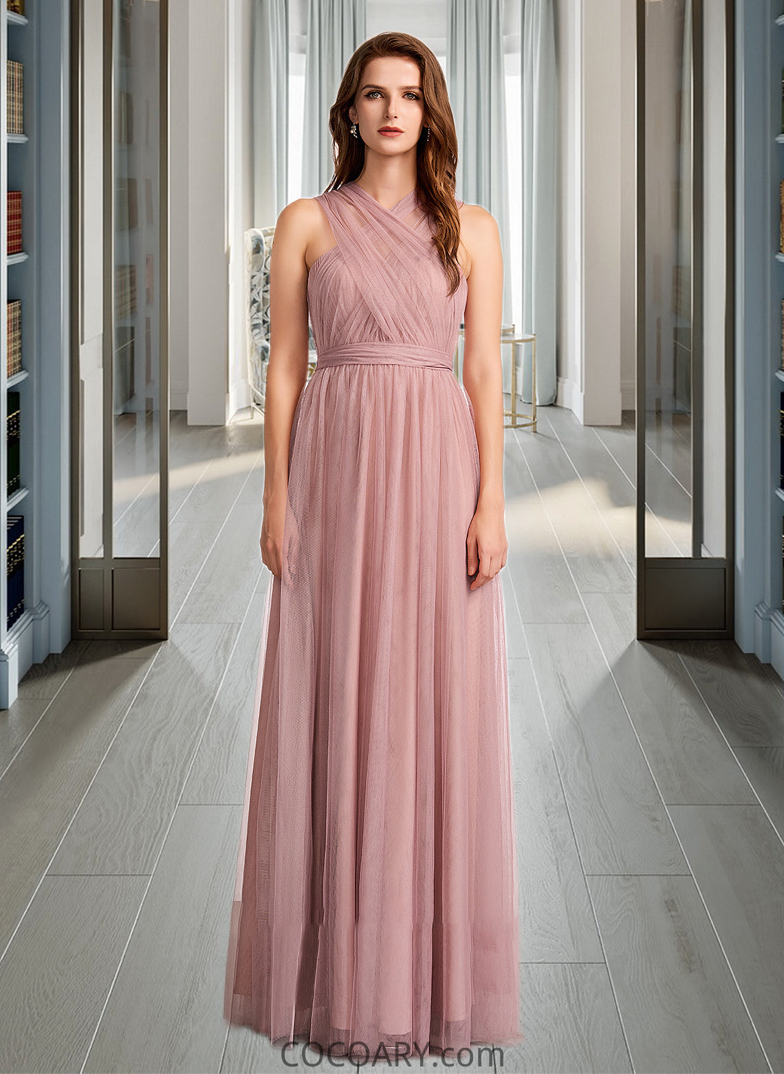 Yaretzi A-Line One-Shoulder V-neck Off-the-Shoulder Floor-Length Bridesmaid Dress DA8P0012843