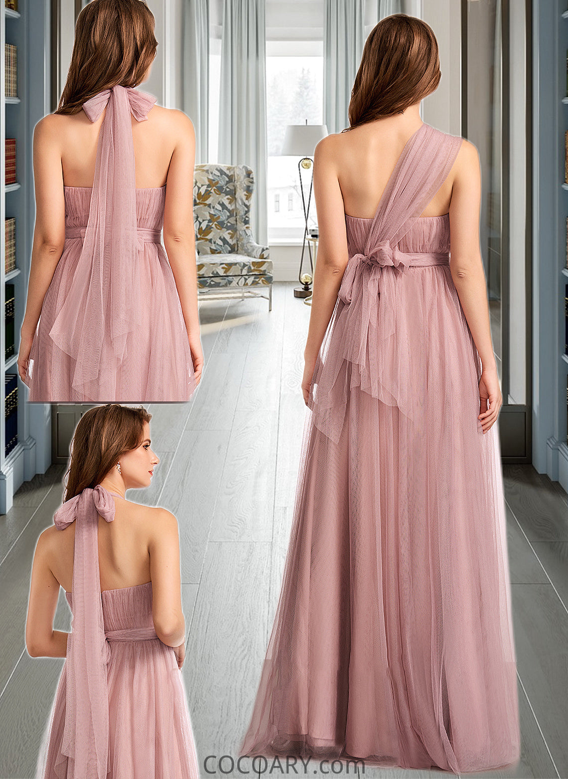 Yaretzi A-Line One-Shoulder V-neck Off-the-Shoulder Floor-Length Bridesmaid Dress DA8P0012843