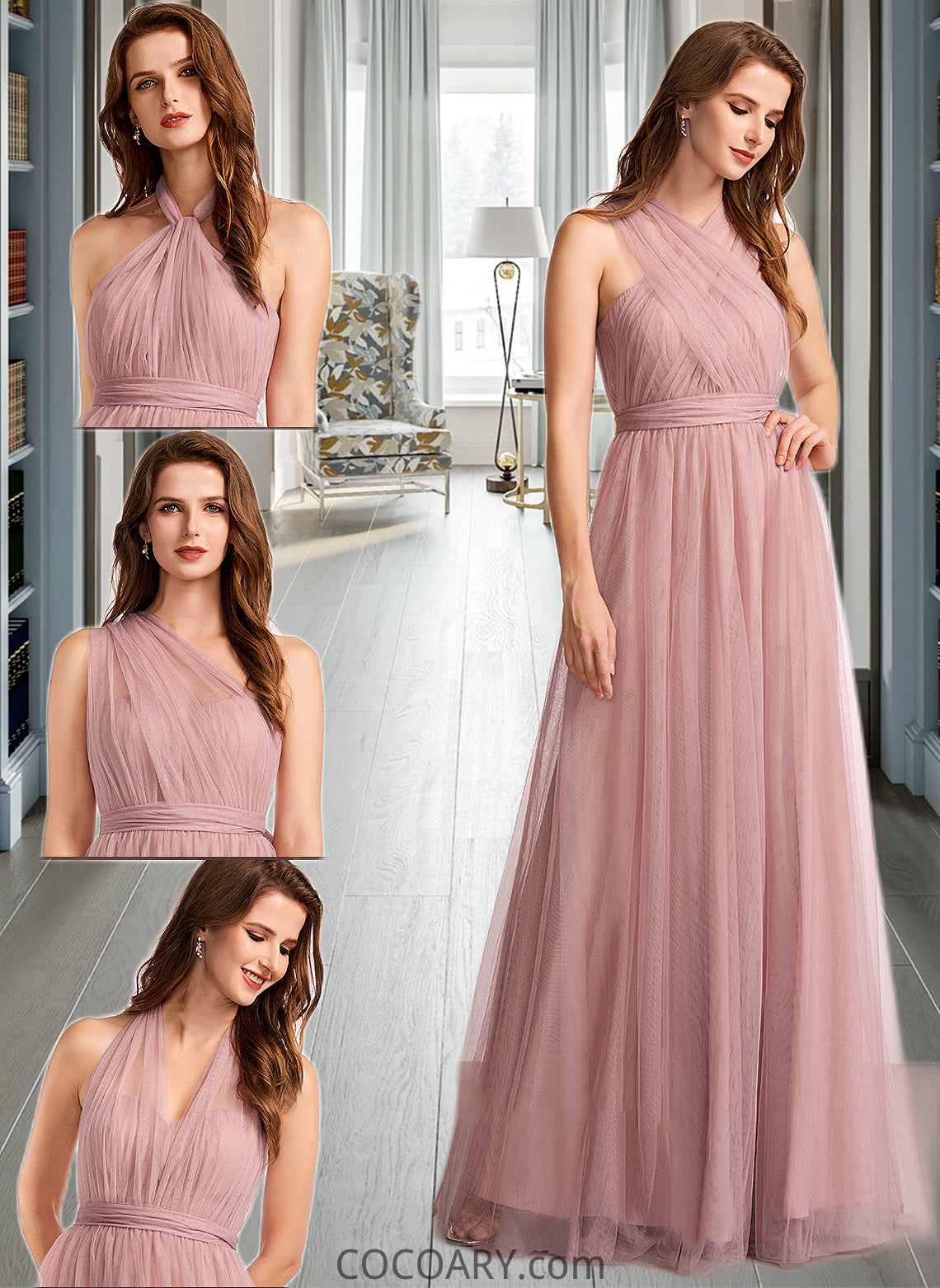 Yaretzi A-Line One-Shoulder V-neck Off-the-Shoulder Floor-Length Bridesmaid Dress DA8P0012843