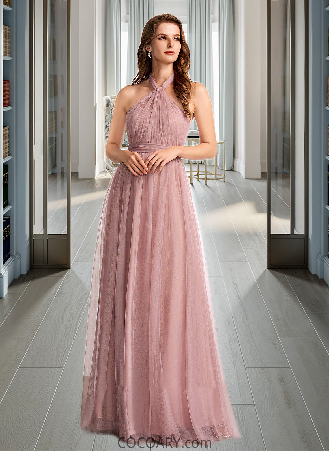 Yaretzi A-Line One-Shoulder V-neck Off-the-Shoulder Floor-Length Bridesmaid Dress DA8P0012843