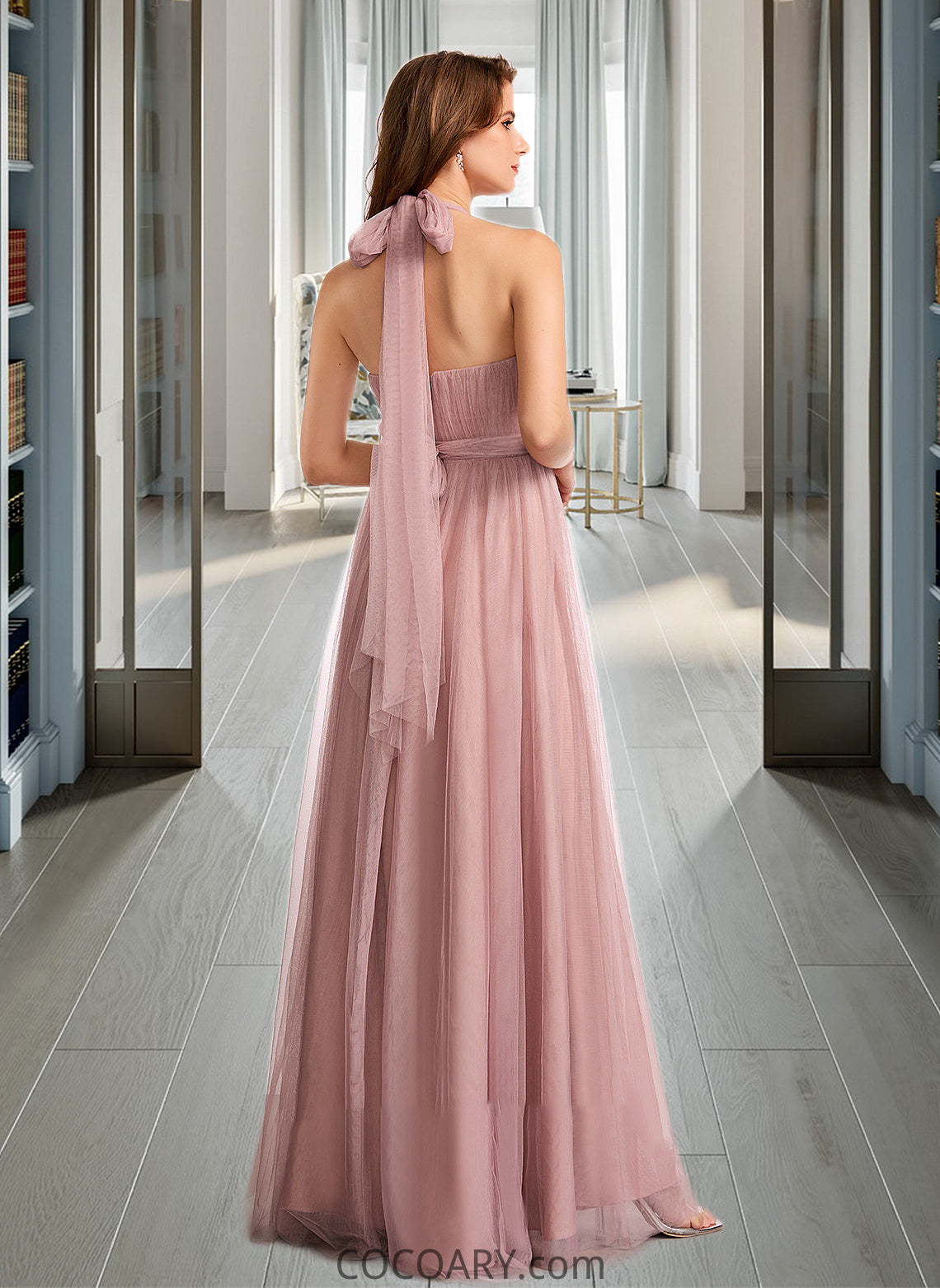 Yaretzi A-Line One-Shoulder V-neck Off-the-Shoulder Floor-Length Bridesmaid Dress DA8P0012843