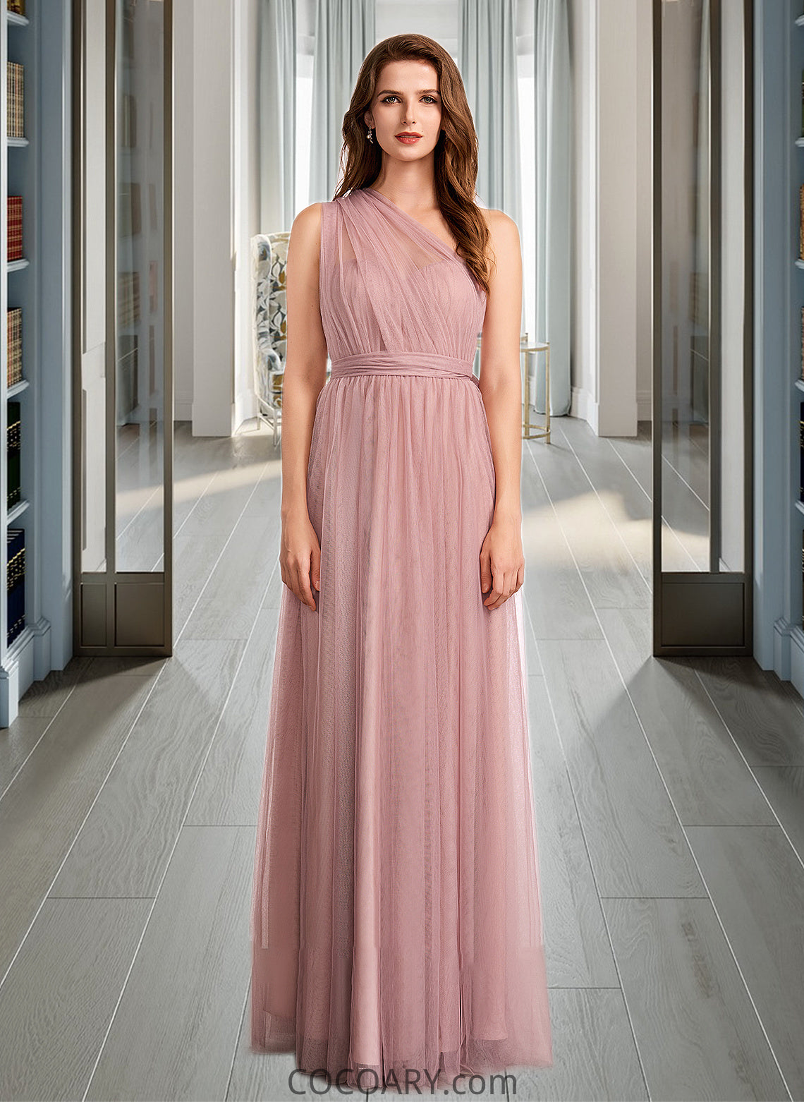 Yaretzi A-Line One-Shoulder V-neck Off-the-Shoulder Floor-Length Bridesmaid Dress DA8P0012843