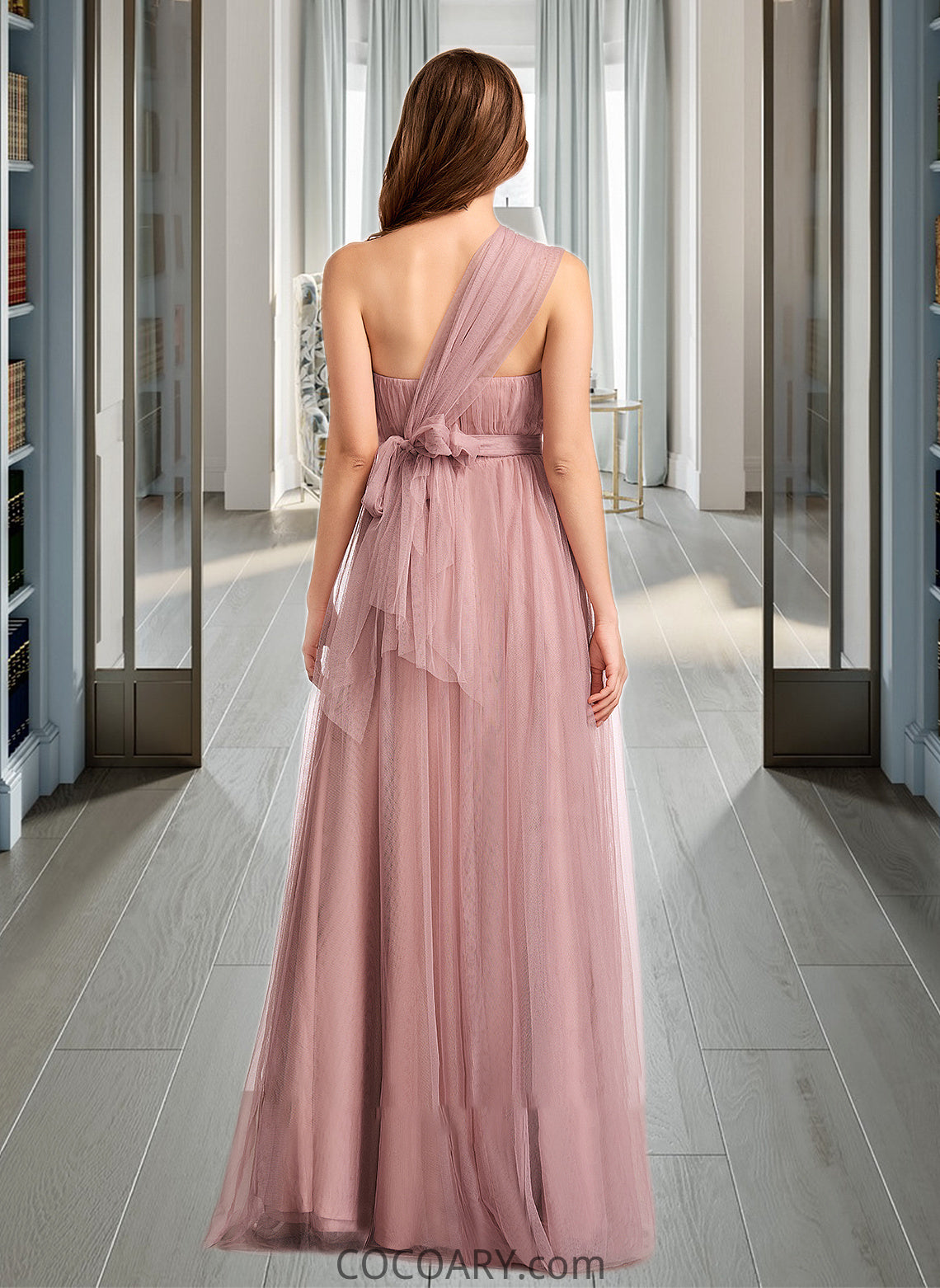 Yaretzi A-Line One-Shoulder V-neck Off-the-Shoulder Floor-Length Bridesmaid Dress DA8P0012843