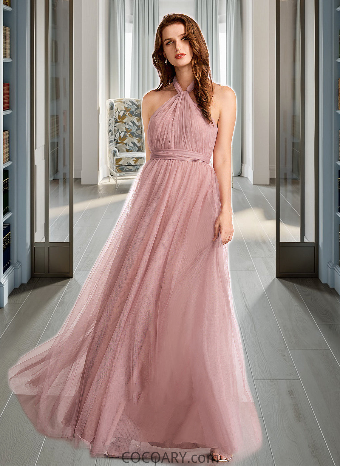 Yaretzi A-Line One-Shoulder V-neck Off-the-Shoulder Floor-Length Bridesmaid Dress DA8P0012843