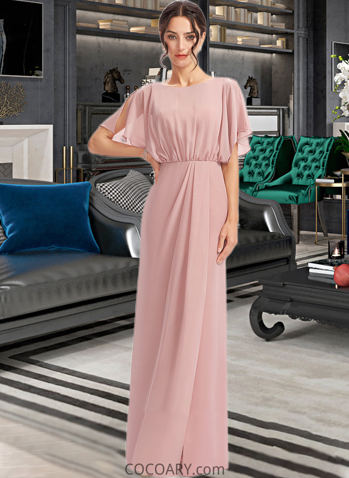 Cecilia Sheath/Column Floor-Length Bridesmaid Dress With Split Front DA8P0012851