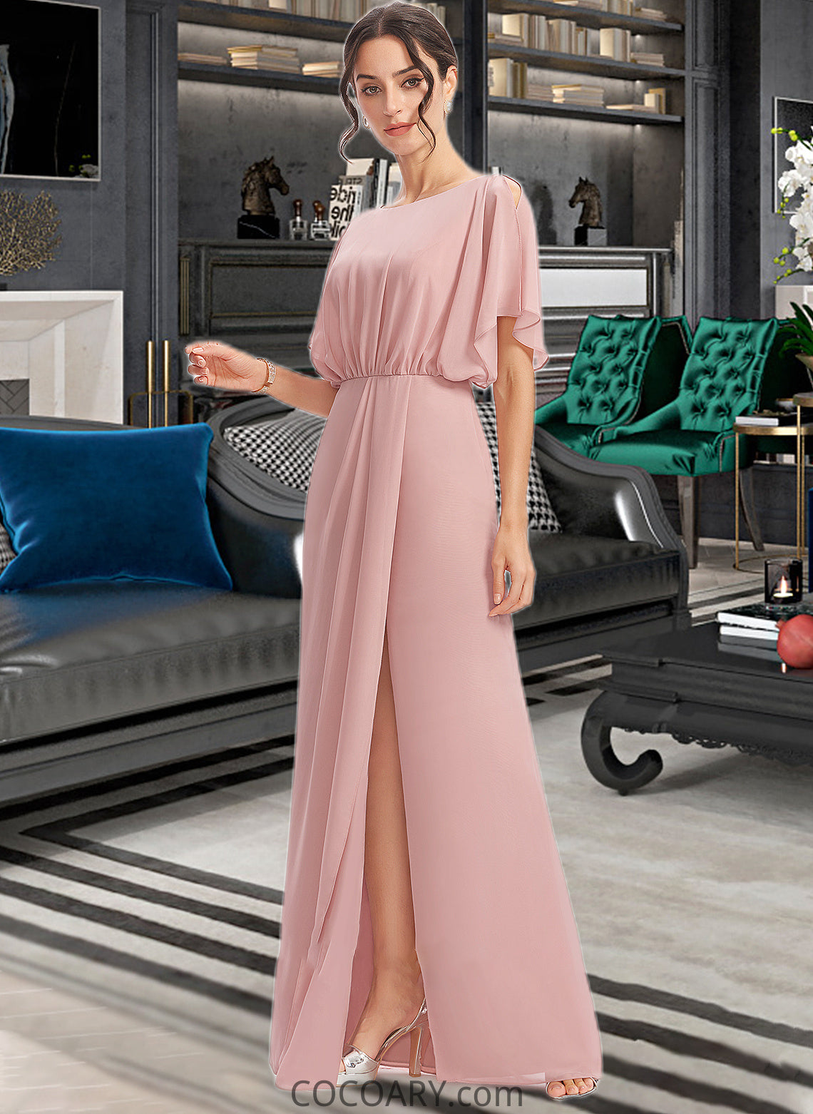 Cecilia Sheath/Column Floor-Length Bridesmaid Dress With Split Front DA8P0012851