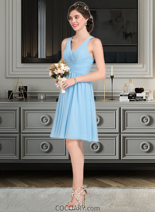 Esther A-line V-Neck Knee-Length Chiffon Bridesmaid Dress With Ruffle DA8P0012855