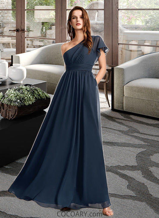 Naomi A-Line One-Shoulder Floor-Length Bridesmaid Dress With Ruffle DA8P0012875