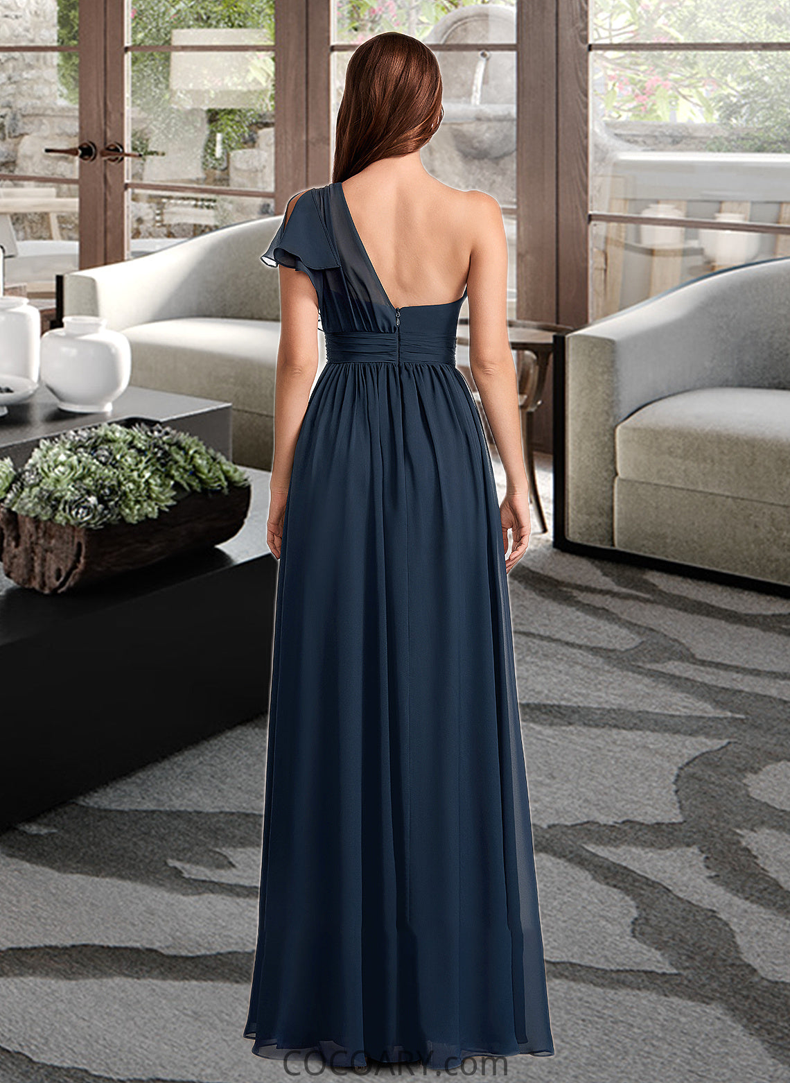 Naomi A-Line One-Shoulder Floor-Length Bridesmaid Dress With Ruffle DA8P0012875