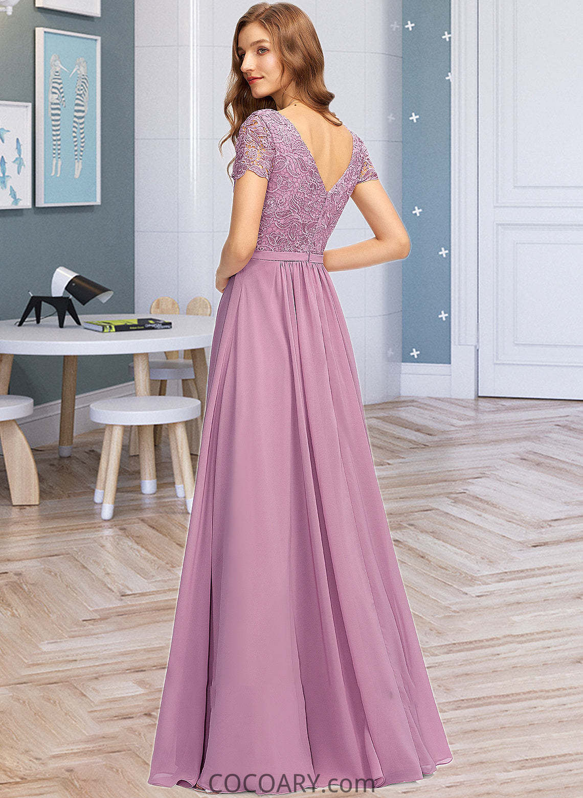 Julianne A-Line V-neck Floor-Length Chiffon Bridesmaid Dress With Split Front DA8P0012890