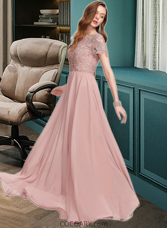 Maci A-Line Scoop Neck Floor-Length Chiffon Bridesmaid Dress With Sequins DA8P0012908