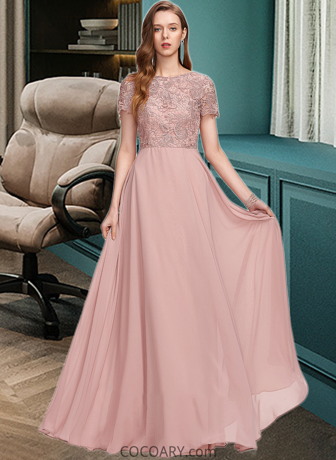 Maci A-Line Scoop Neck Floor-Length Chiffon Bridesmaid Dress With Sequins DA8P0012908