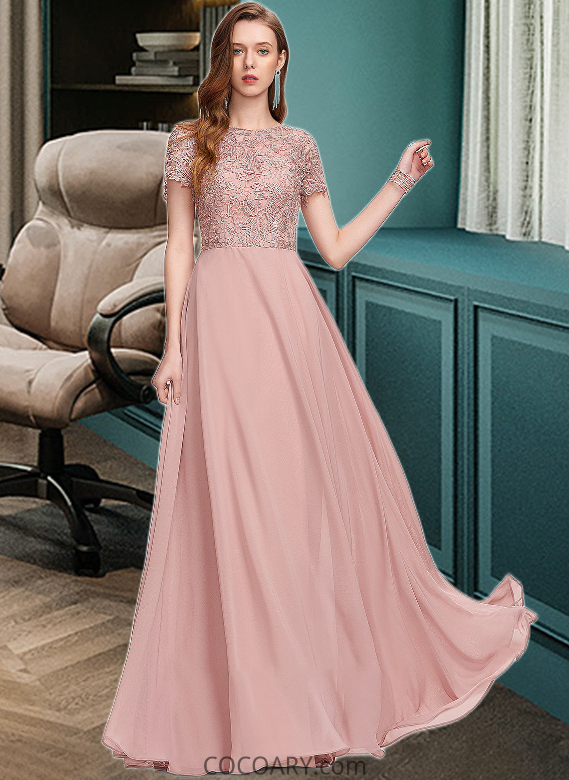 Maci A-Line Scoop Neck Floor-Length Chiffon Bridesmaid Dress With Sequins DA8P0012908