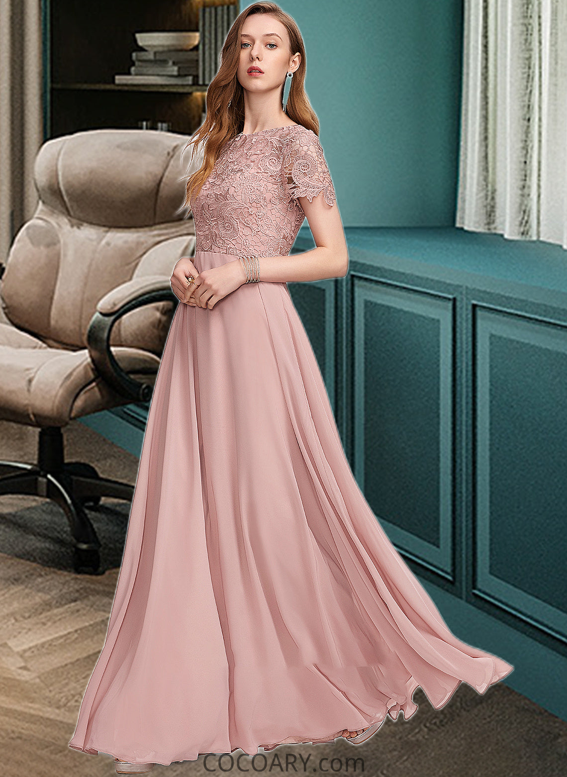 Maci A-Line Scoop Neck Floor-Length Chiffon Bridesmaid Dress With Sequins DA8P0012908