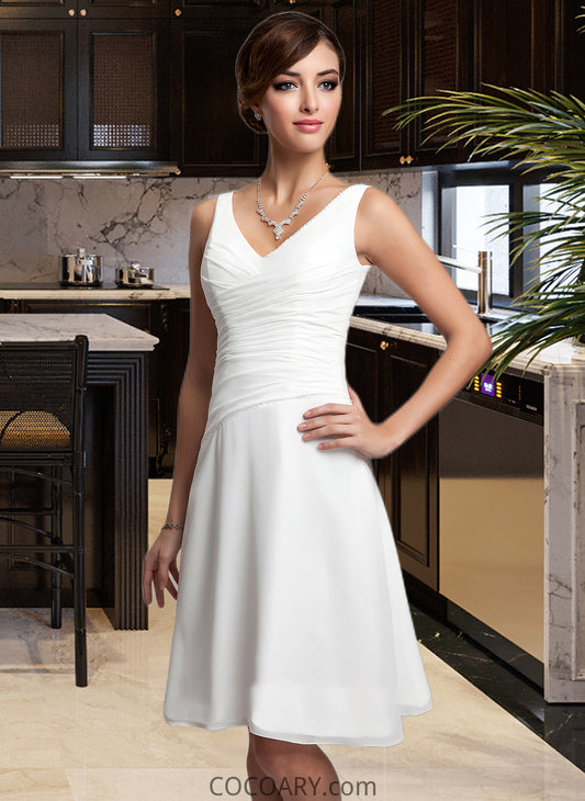 Bailee Chiffon Knee-length Bridesmaid Dress with V-Neck DA8P0012911