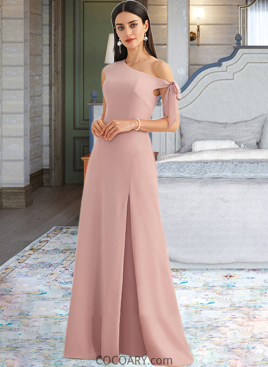 Lacey A-Line One-Shoulder Floor-Length Bridesmaid Dress With Bow(s) DA8P0012914