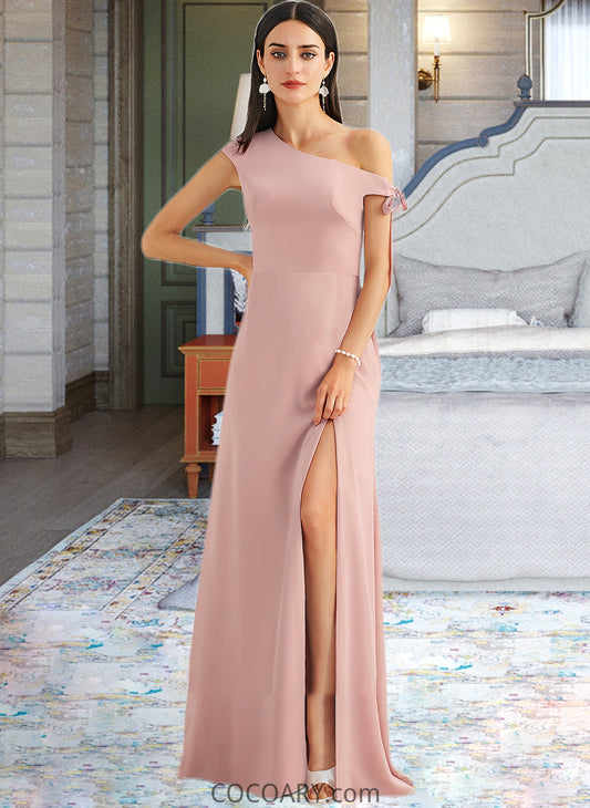 Lacey A-Line One-Shoulder Floor-Length Bridesmaid Dress With Bow(s) DA8P0012914