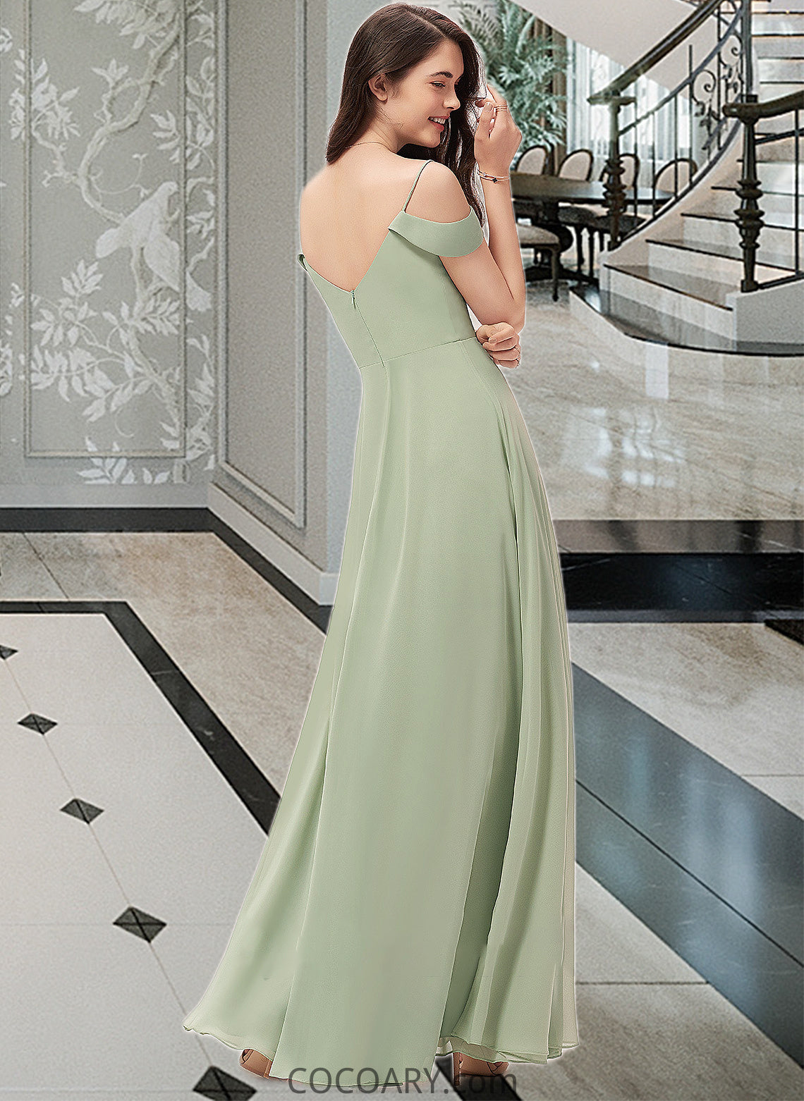 Piper A-Line V-neck Floor-Length Chiffon Bridesmaid Dress With Split Front DA8P0012915