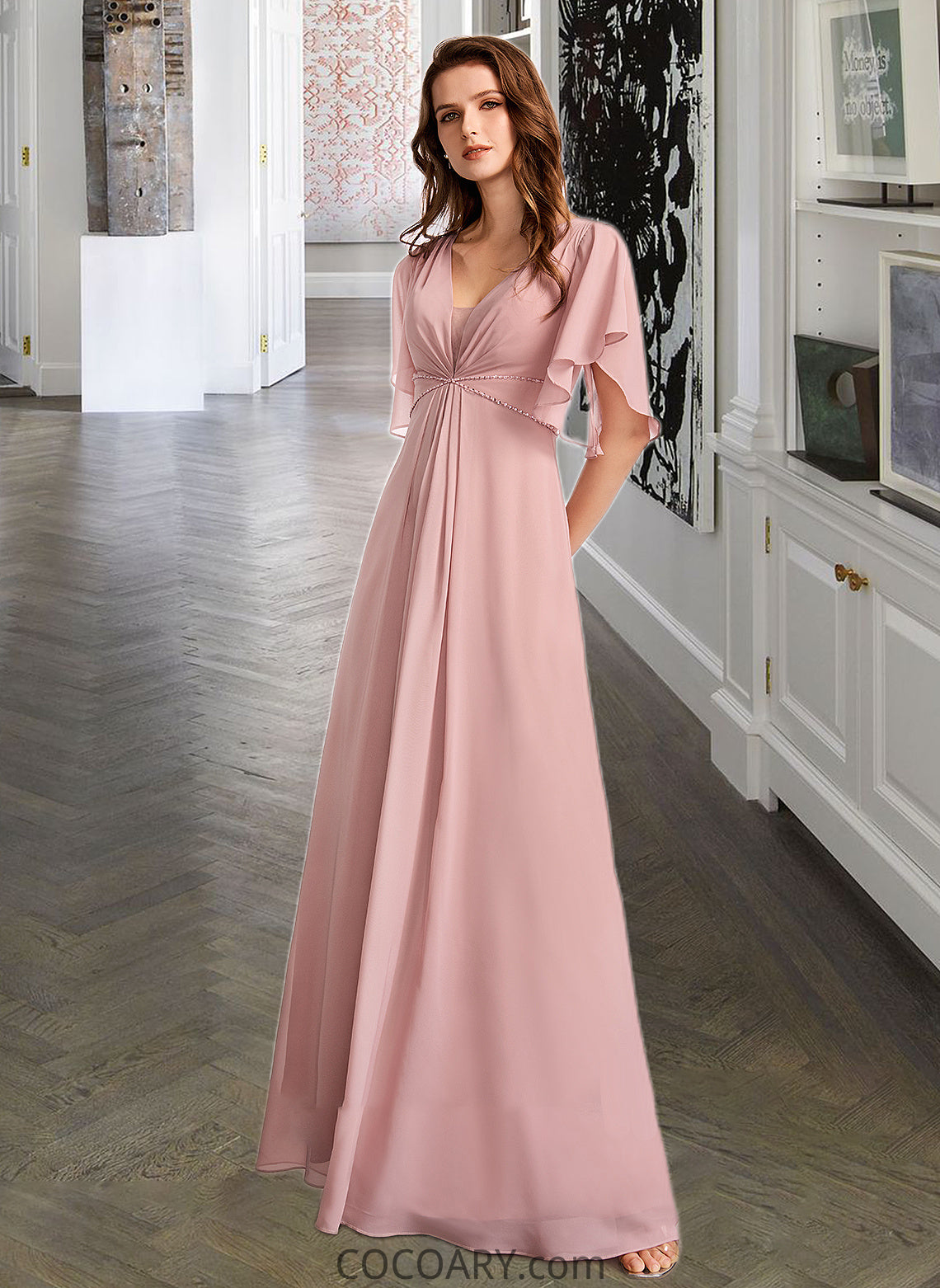 Sarahi A-Line V-neck Floor-Length Bridesmaid Dress DA8P0012927