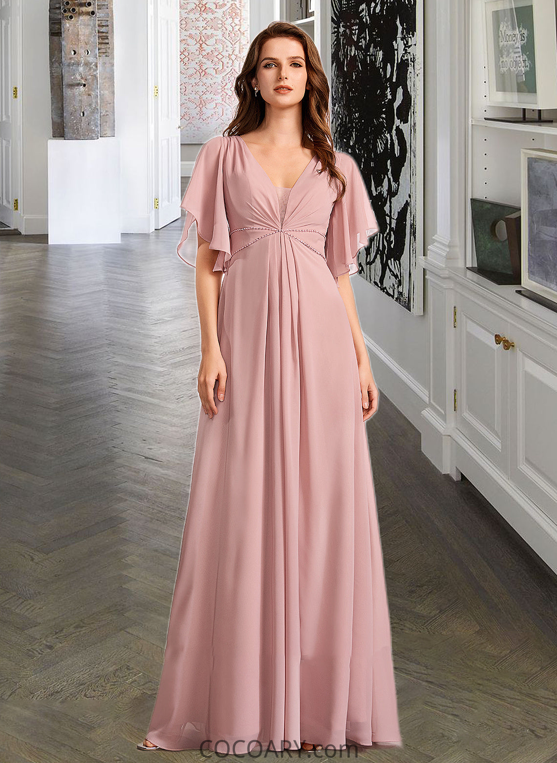 Sarahi A-Line V-neck Floor-Length Bridesmaid Dress DA8P0012927