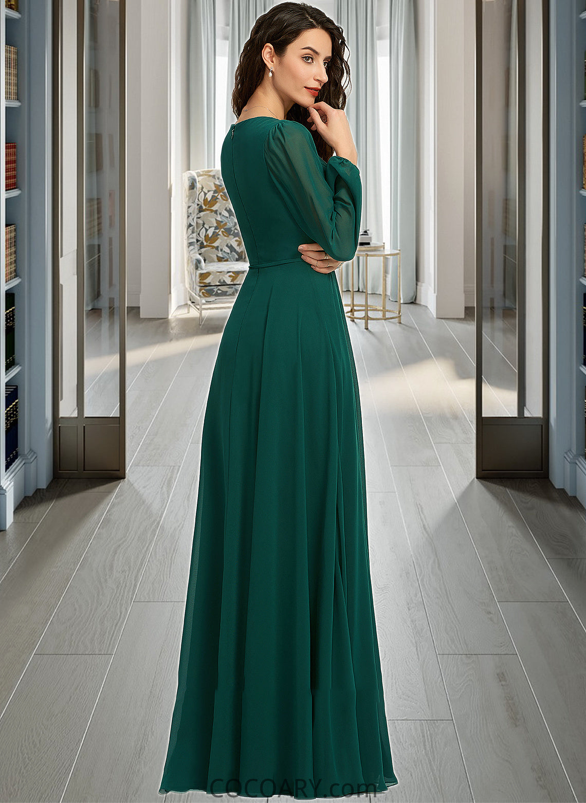 Jaelynn A-Line V-neck Floor-Length Bridesmaid Dress With Split Front DA8P0012953