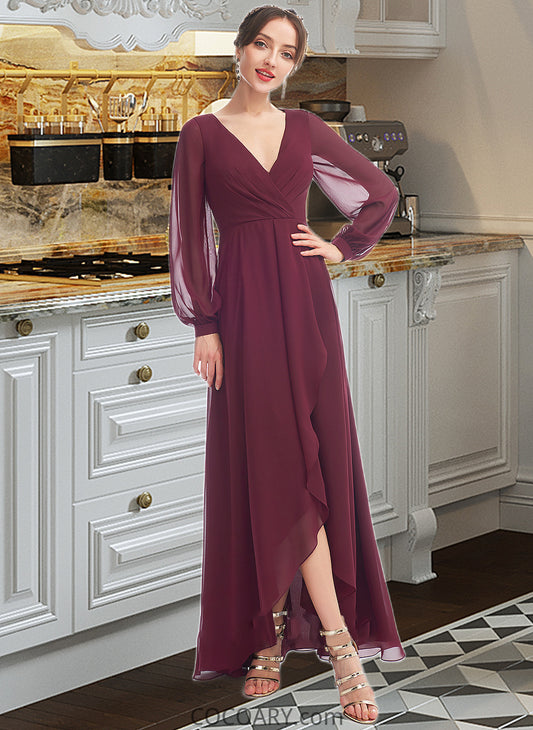 Makena A-Line V-neck Asymmetrical Bridesmaid Dress With Ruffle DA8P0012954