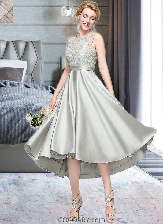 Margery A-Line Scoop Neck Asymmetrical Satin Bridesmaid Dress DA8P0012965