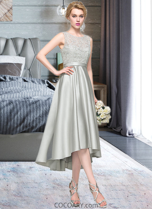 Margery A-Line Scoop Neck Asymmetrical Satin Bridesmaid Dress DA8P0012965