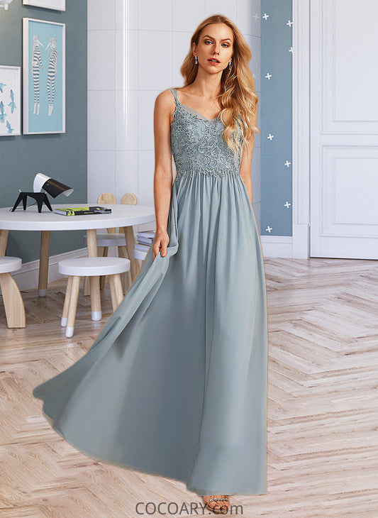 Amirah A-Line V-neck Floor-Length Bridesmaid Dress With Ruffle DA8P0012977