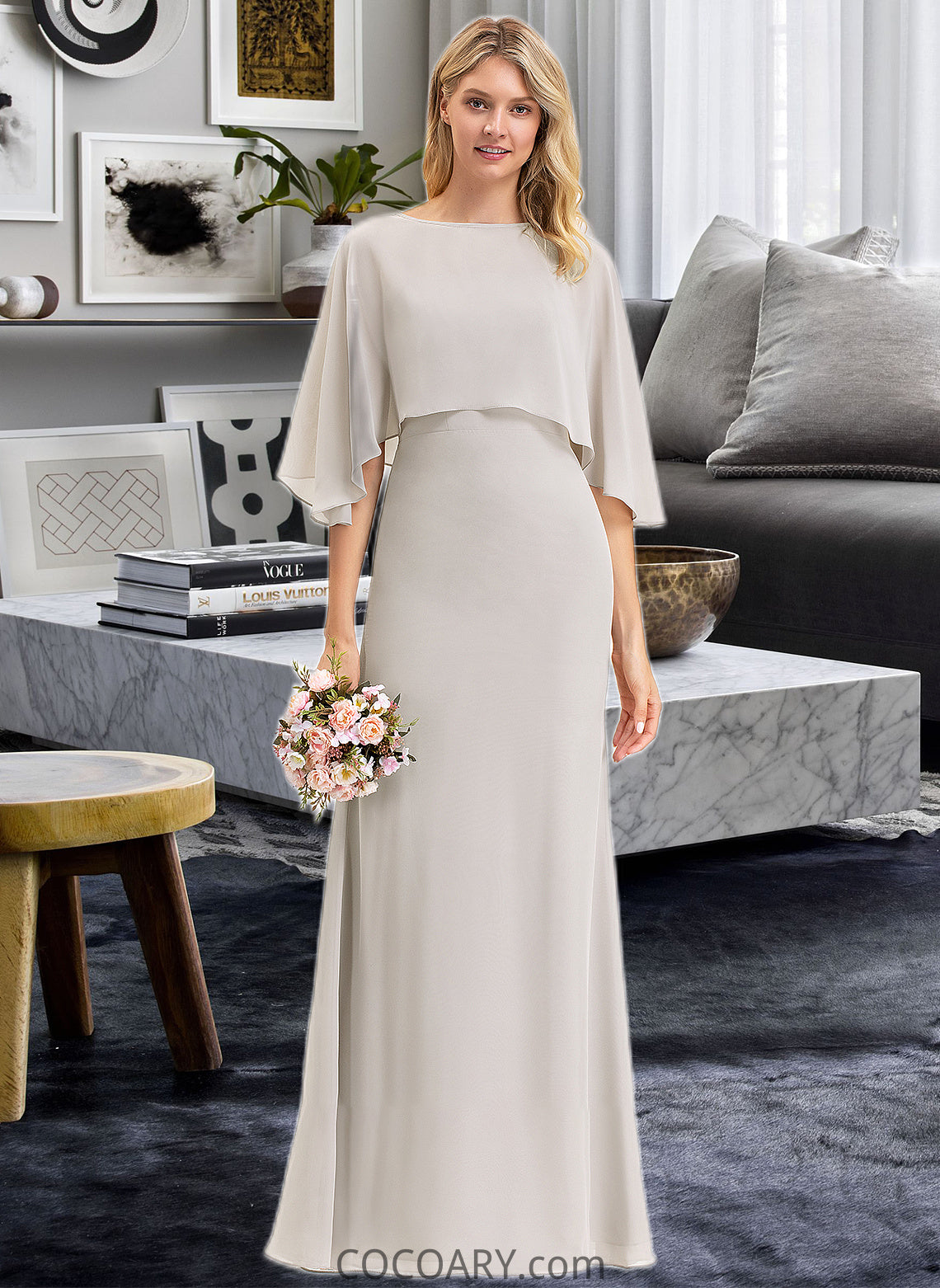 Chloe Sheath/Column Square Neckline Floor-Length Chiffon Bridesmaid Dress DA8P0012979