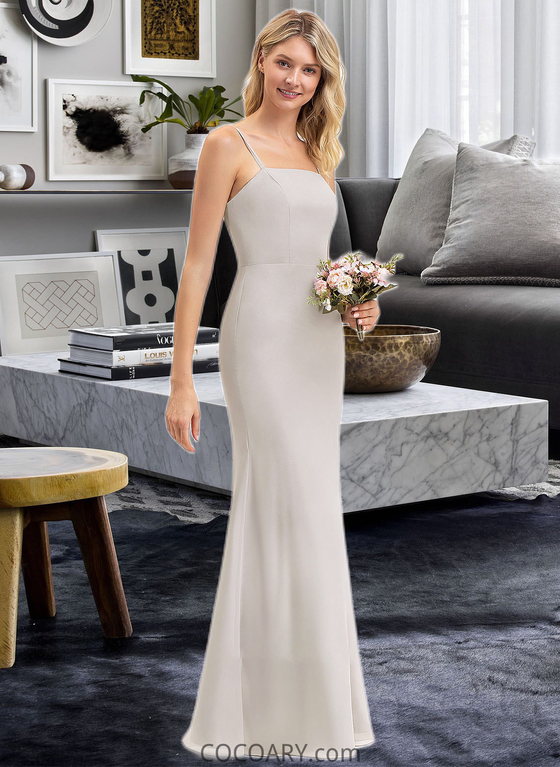 Chloe Sheath/Column Square Neckline Floor-Length Chiffon Bridesmaid Dress DA8P0012979