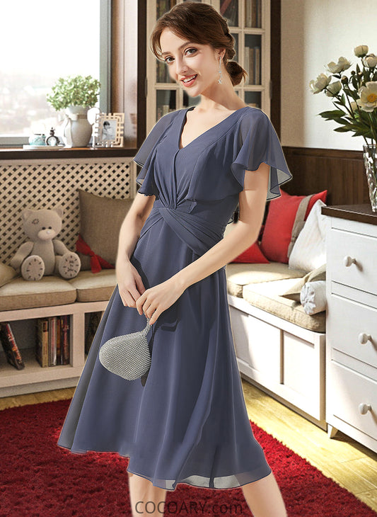 Jaliyah A-Line V-neck Knee-Length Chiffon Bridesmaid Dress With Ruffle DA8P0012996