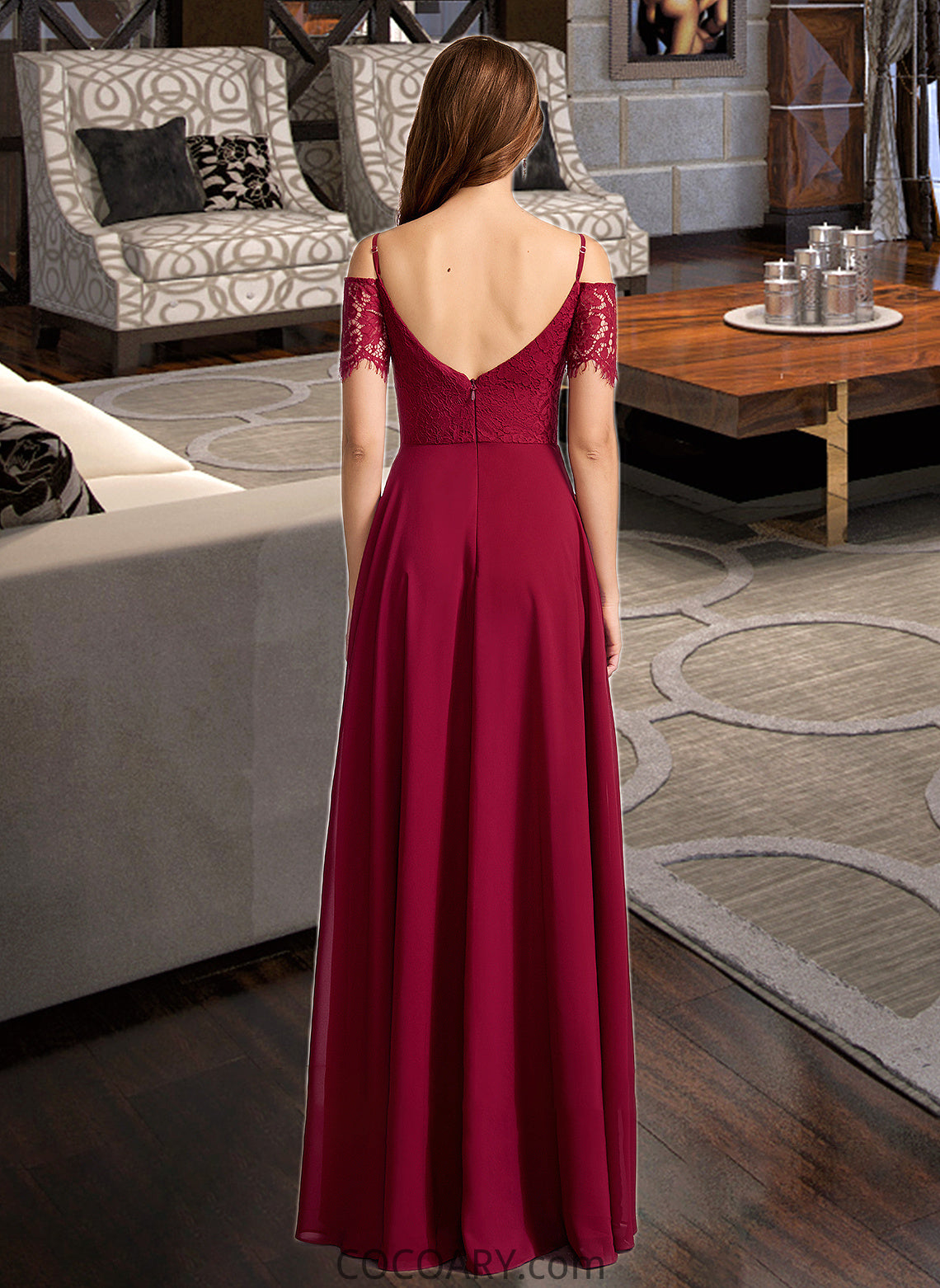 Evangeline A-Line V-neck Floor-Length Bridesmaid Dress DA8P0013000