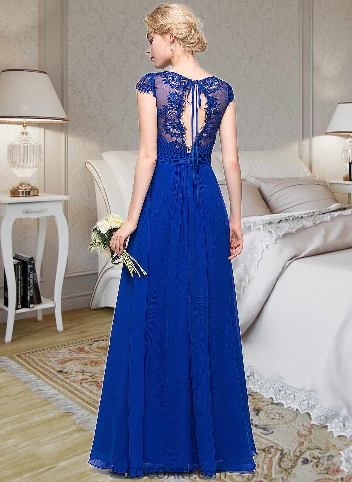 Sam A-Line V-neck Floor-Length Chiffon Bridesmaid Dress With Ruffle DA8P0013004