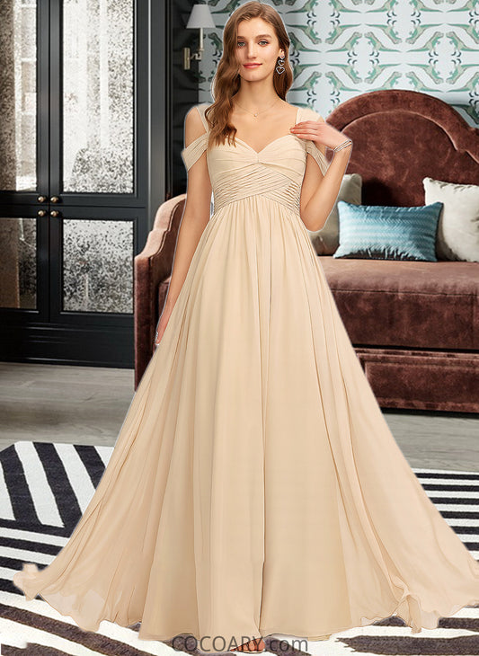 Alyvia A-Line V-neck Floor-Length Chiffon Bridesmaid Dress With Ruffle DA8P0013011