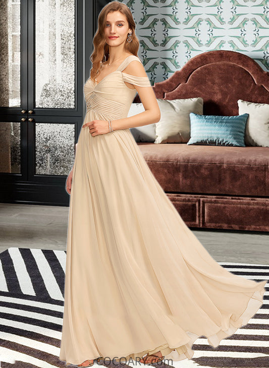 Alyvia A-Line V-neck Floor-Length Chiffon Bridesmaid Dress With Ruffle DA8P0013011