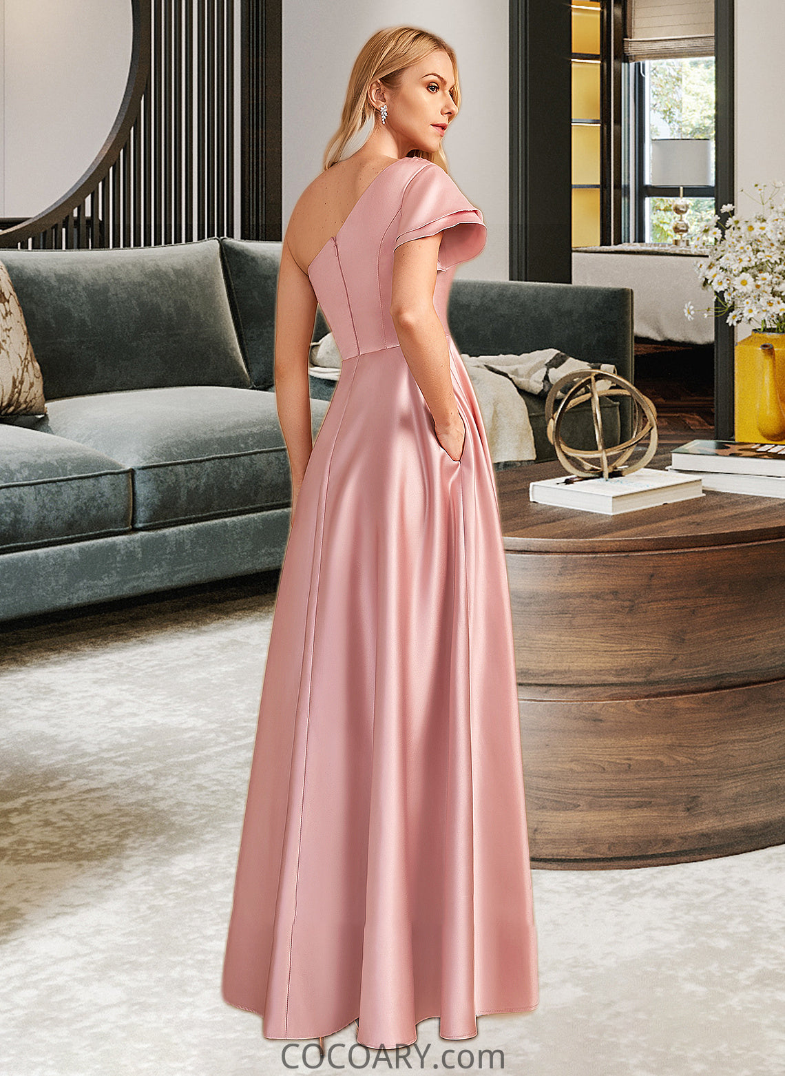 Taylor A-Line One-Shoulder Floor-Length Bridesmaid Dress With Split Front DA8P0013013